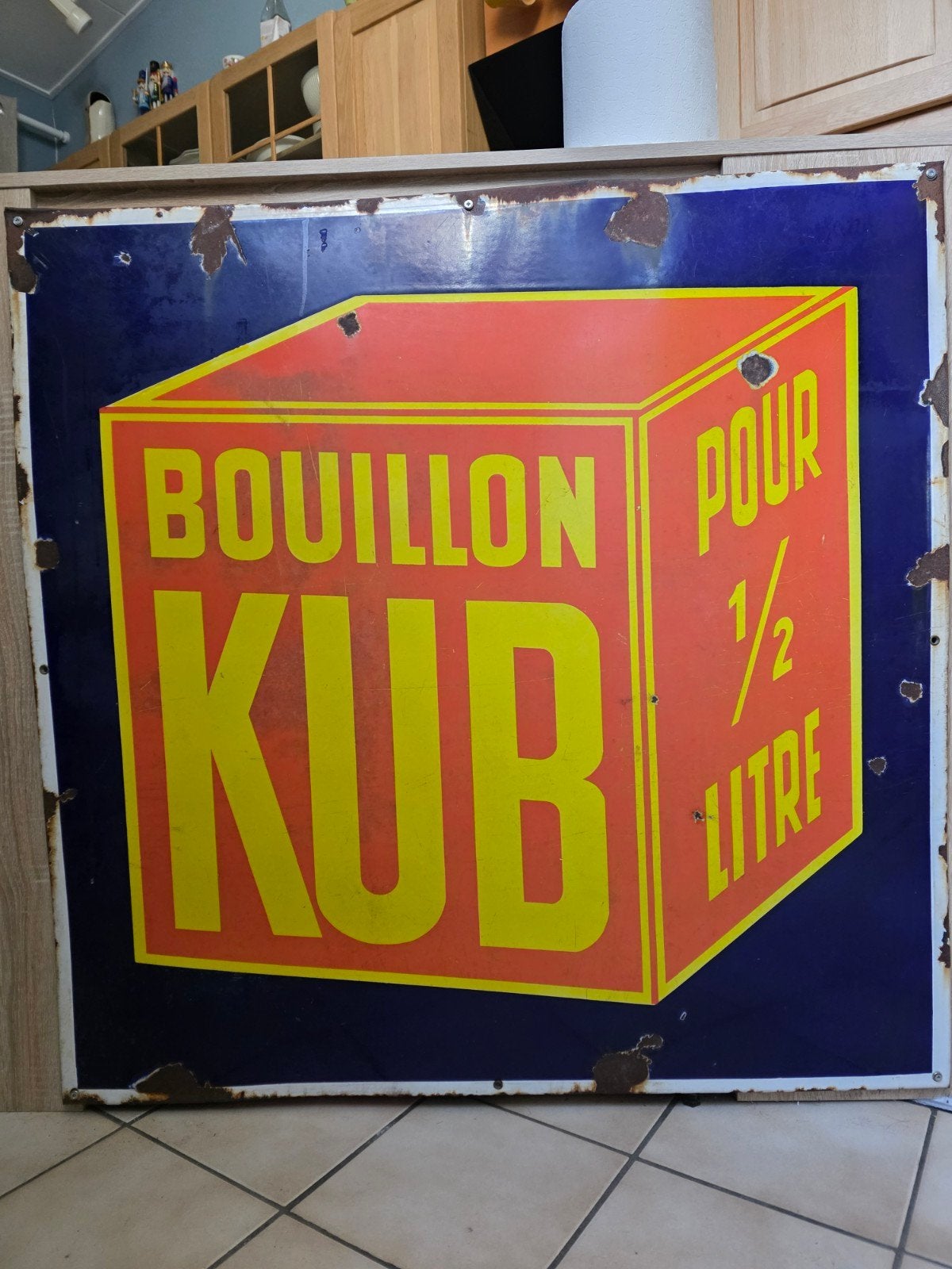 Grote geëmailleerde Kub Or reclameplaat (98x98 cm) - Jaren ', Ophalen