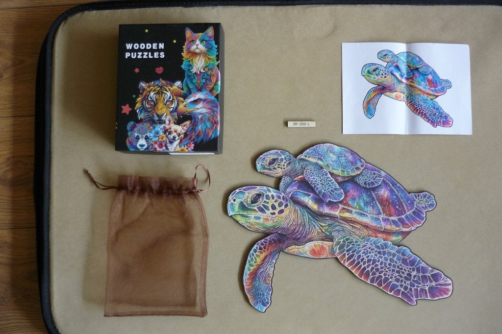 Houten puzzel (L) '' SCHILDPADDEN ''  + Poster 153 st., Hobby en Vrije tijd, Ophalen, Minder dan 500 stukjes, Zo goed als nieuw