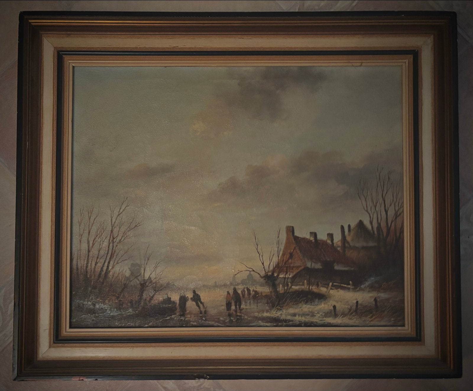 Aantrekkelijk schilderij Klassiek Hollands Winterlandschap., Doek, Ophalen of Verzenden, Gesigneerd, Landschap