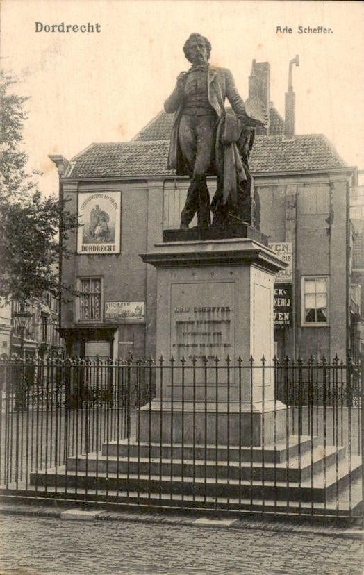 Dordrecht - monument Arie Scheffer, Ophalen of Verzenden, Voor 1920, Ongelopen, Zuid-Holland
