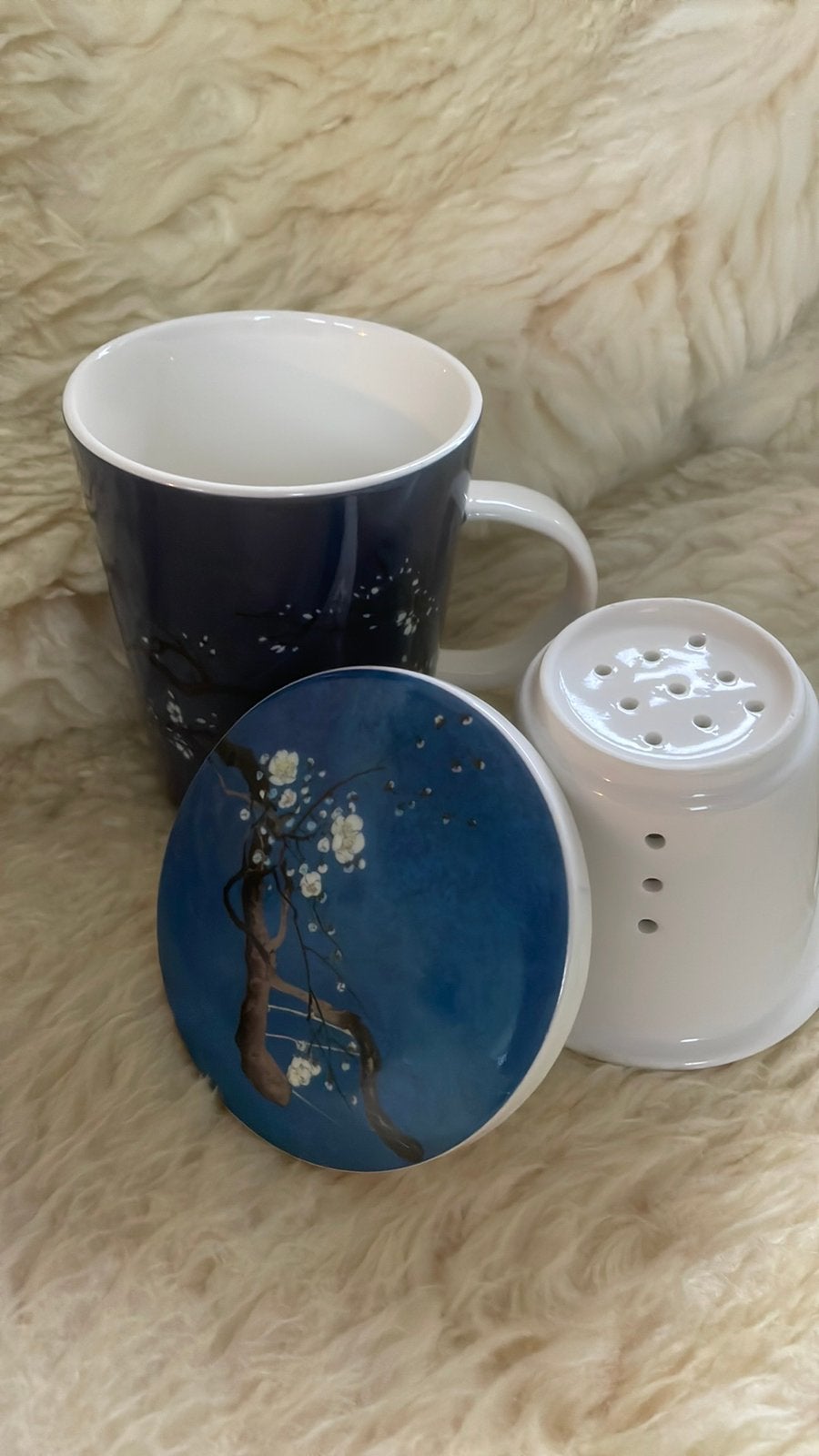 Cadeausetje Mok met zeefje en theetip, Gebruikt, Overige stijlen, Aardewerk, Mok