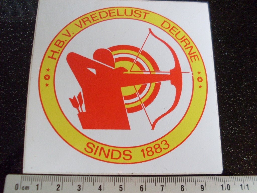 sticker hbv vredelust deurne handboog vereniging schieten, Verzamelen, Verzenden, Zo goed als nieuw, Bedrijf of Vereniging