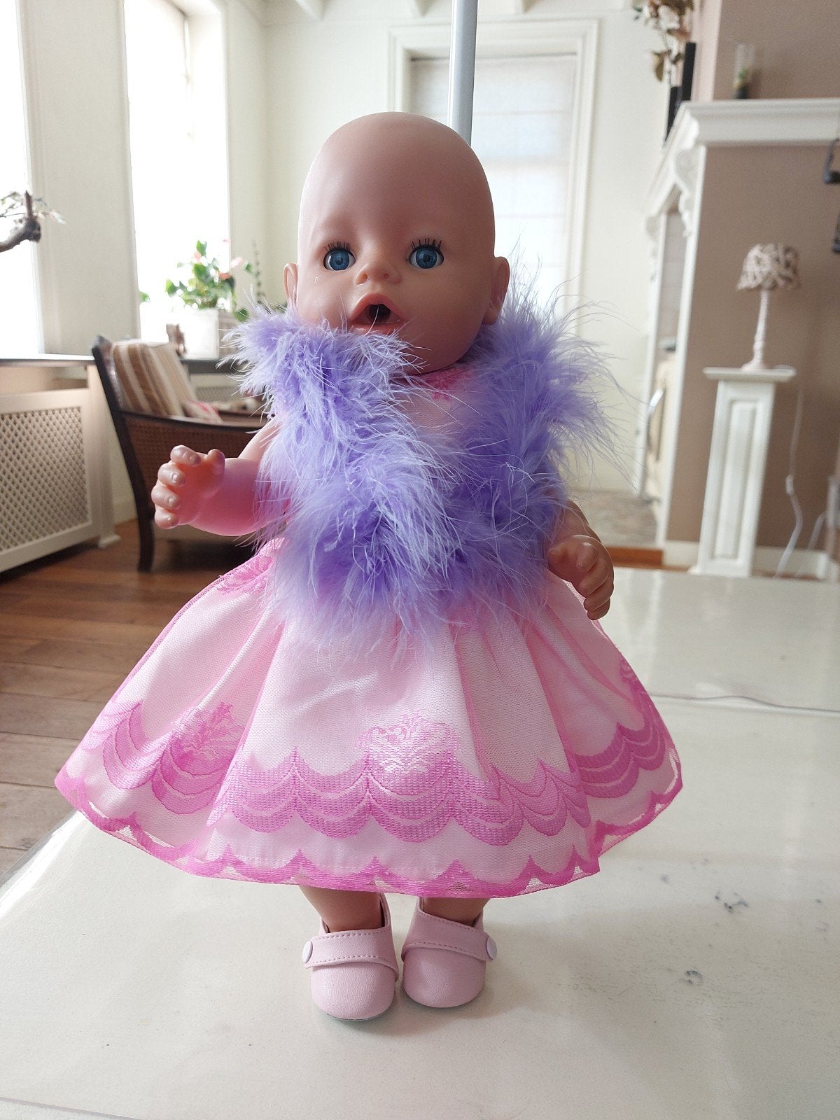Mooie zwierjurk boa schoentjes baby born, Ophalen of Verzenden, Babypop