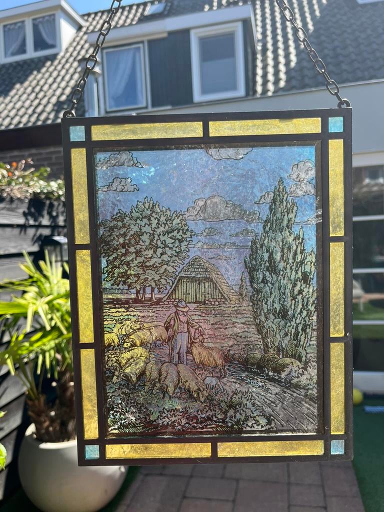 Glas in lood herder, Doe-het-zelf en Verbouw, Kozijnen en Schuifpuien, Raamkozijn, Zo goed als nieuw, Minder dan 75 cm, Hout