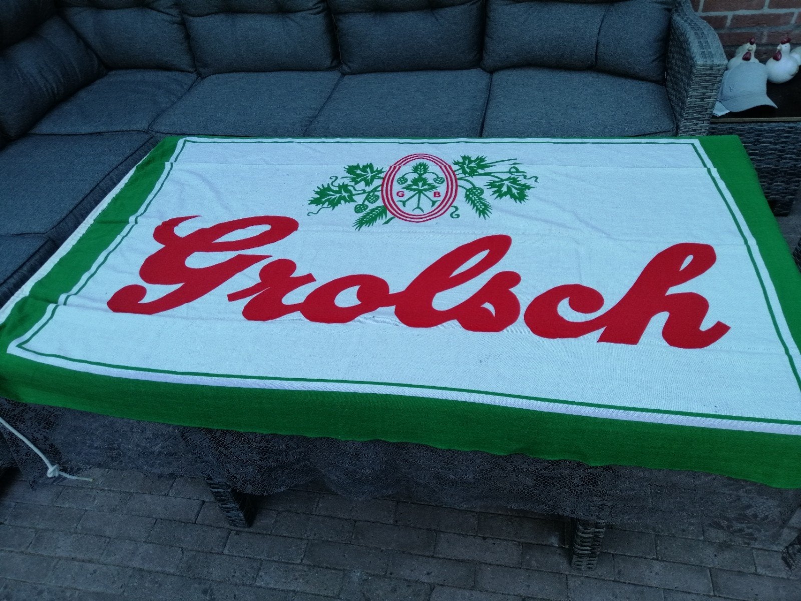 oude stoffen Grolsch vlag., Ophalen of Verzenden, Gebruikt, Reclamebord, Plaat of Schild, Grolsch