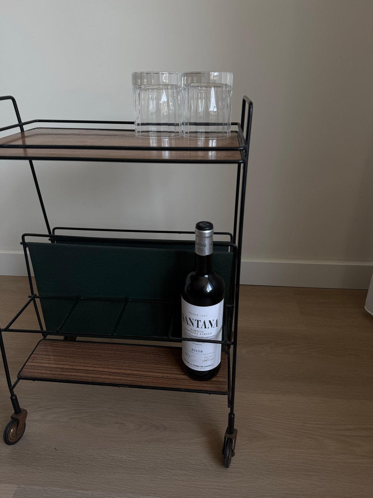 Vintage serveerwagen / drank trolley - 40x27x60 cm, Vintage, Ophalen of Verzenden, Metaal, Gebruikt