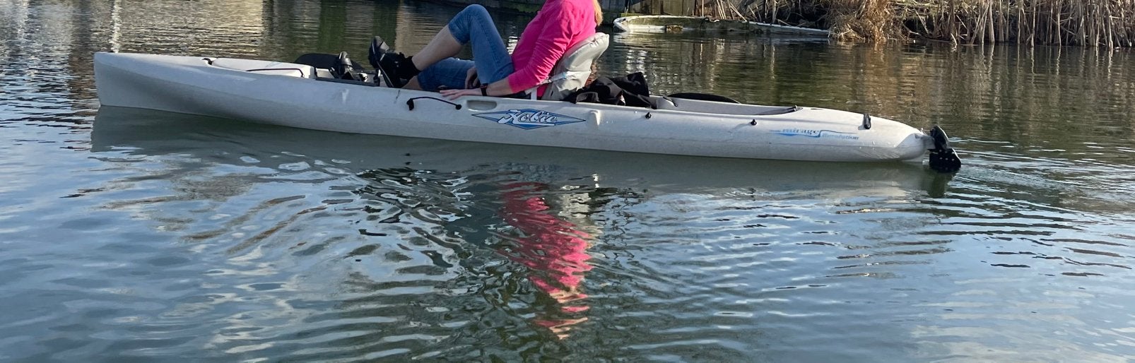Hobie Mirage Revolution Trapkano met groot roer en vinnen, Ophalen, Gebruikt, 1-persoons