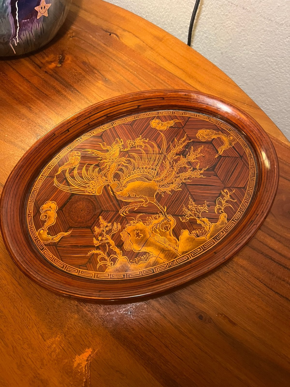 Vintage antiek houten dienblad Japans Chinees presenteerblad, Gebruikt, Met opstaande rand, Ophalen of Verzenden, Dienblad
