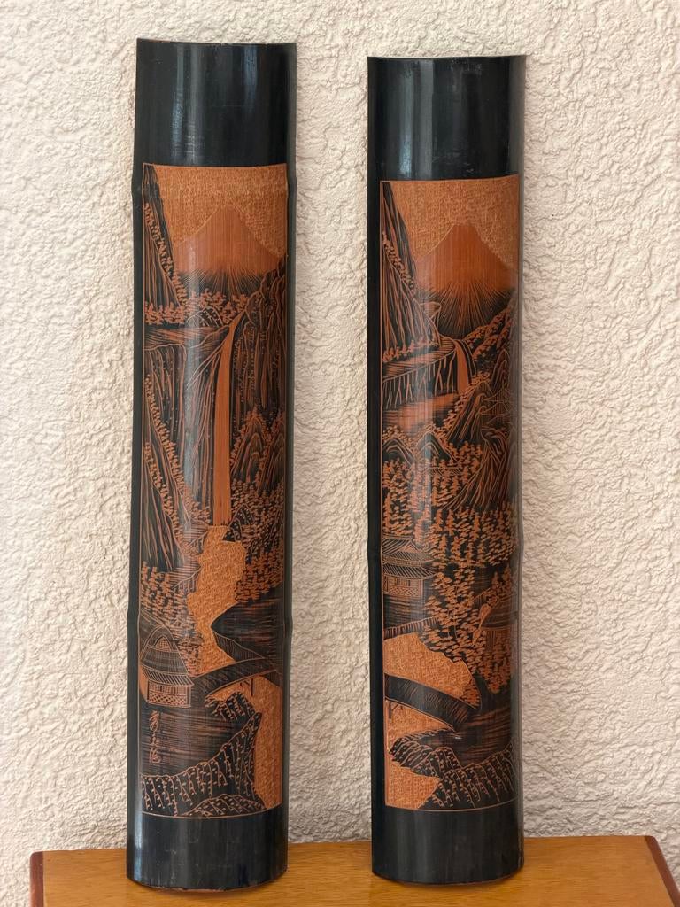 Set van 2 Chinese bamboe wandpanelen vintage Oosterse, Ophalen