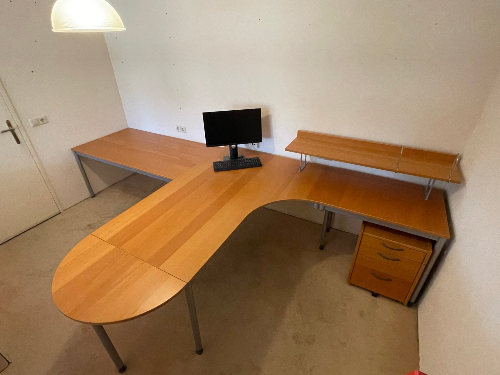 IKEA Hoekbureau met ladekast en boekenplank, Huis en Inrichting, Ophalen, Gebruikt, In hoogte verstelbaar, Hoekbureau