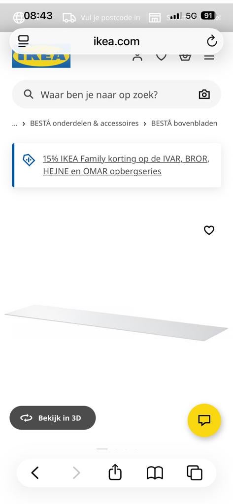 IKEA Besta Bovenblad Glas - Wit, Ophalen, Zo goed als nieuw