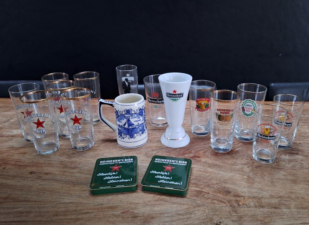 lot 20st vintage Heineken bierglazen bier-glas mok vaasje, Verzamelen, Biermerken, Gebruikt, Glas of Glazen, Heineken, Ophalen of Verzenden