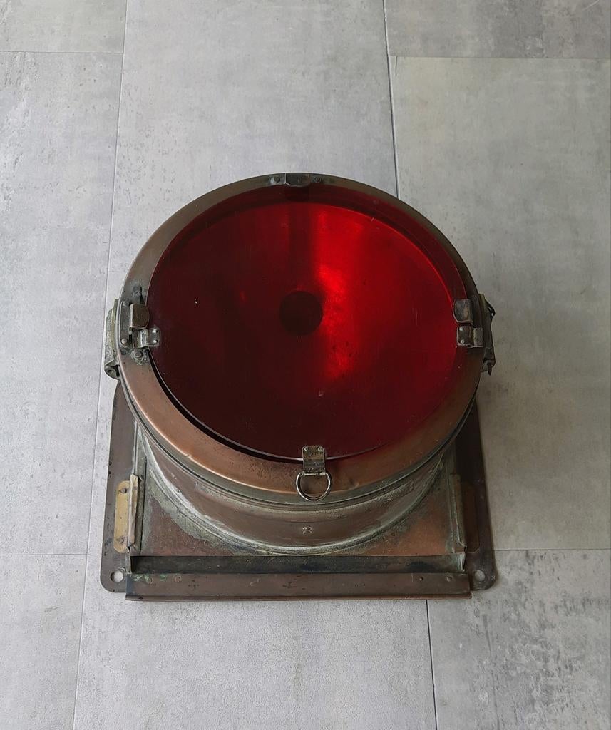 Antieke koperen trein signaallamp - Rood, Antiek en Kunst, Antiek | Lampen, Ophalen of Verzenden