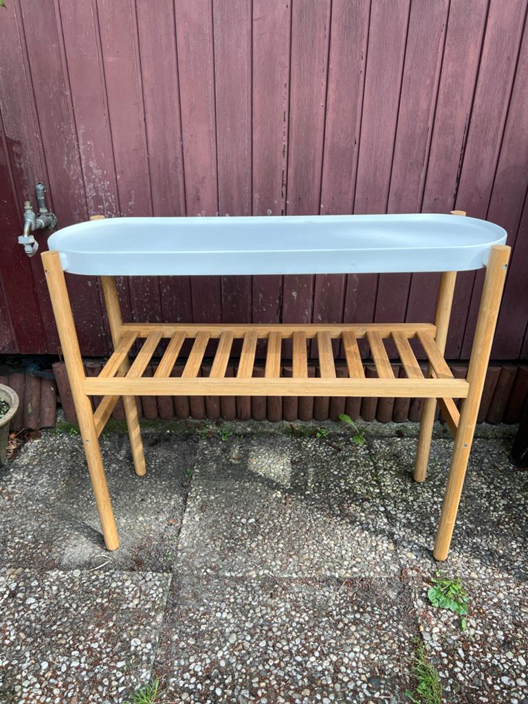 Ikea Satsumas Plantentafel - Bamboe en Wit, Ophalen, Zo goed als nieuw, 60 tot 100 cm, 60 cm of meer