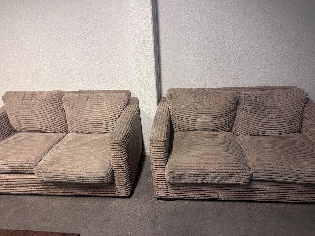 Set van 2 Taupe Ribstof / Corduroy 2-zits Banken, Ophalen, Gebruikt, Tweepersoons, 75 tot 100 cm