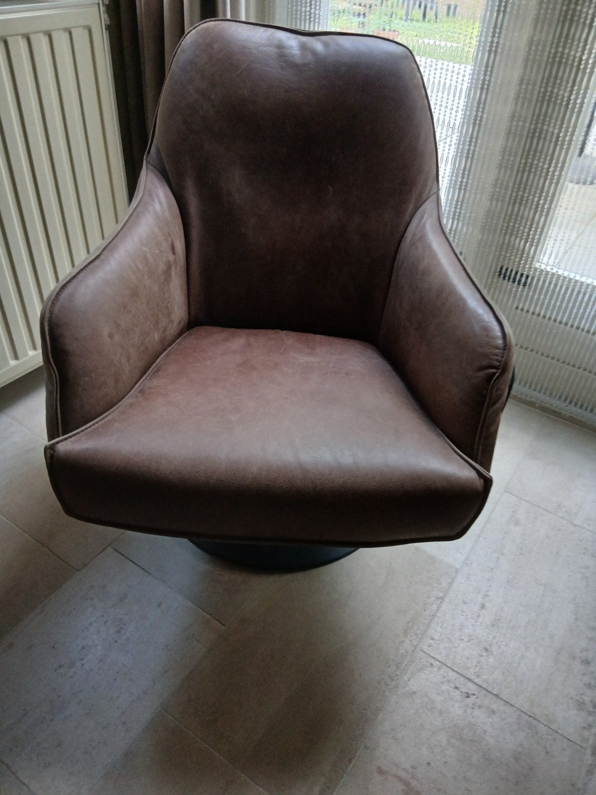mooie bruinen leren draaistoel met stalen frame stoel jurgen, Ophalen, Zo goed als nieuw, 50 tot 75 cm, Leer