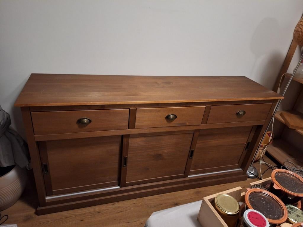 Houten dressoir met schuifdeuren en lades, Ophalen, Gebruikt, Met deur(en), 150 tot 200 cm