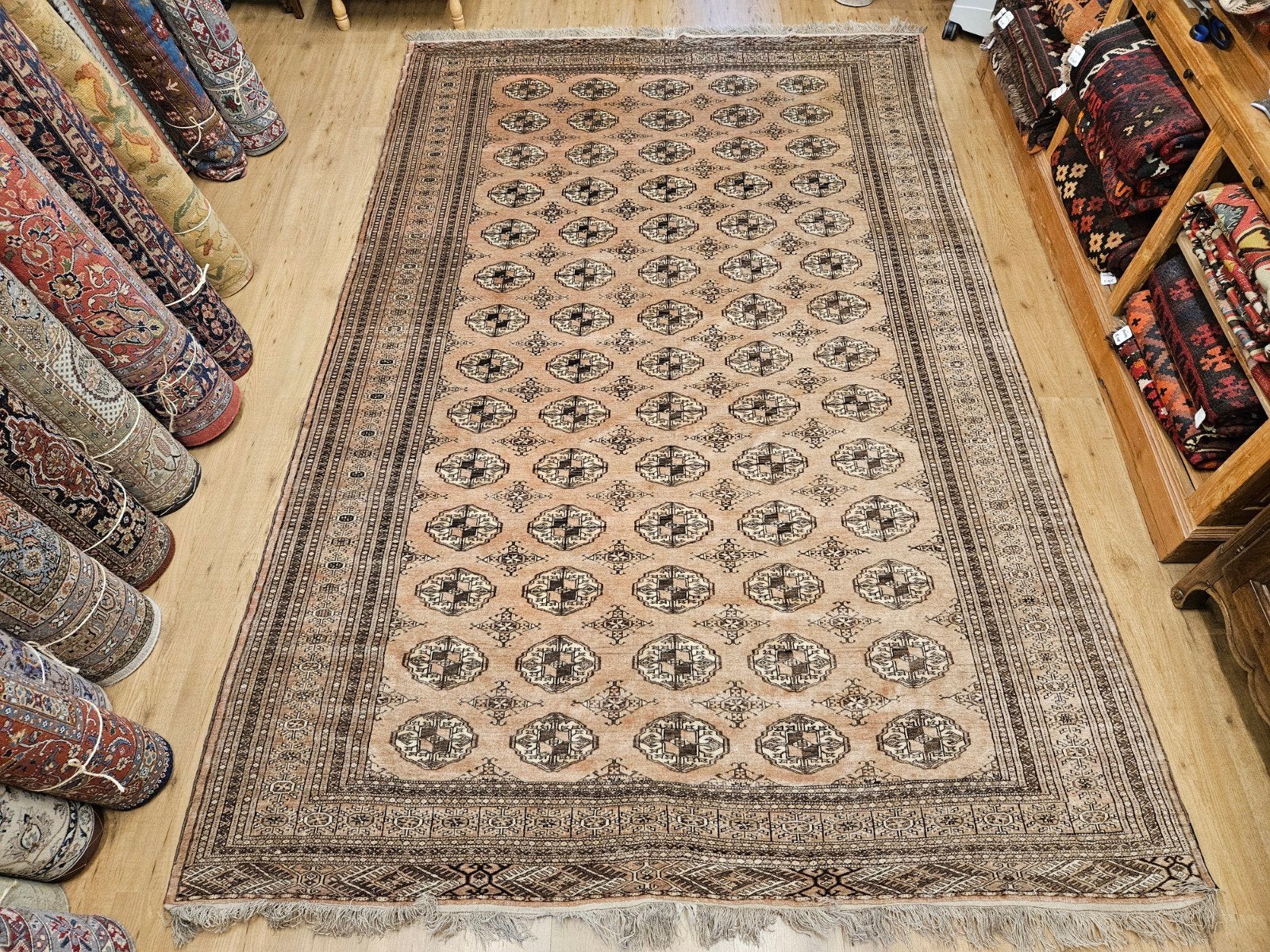 Vintage handgeknoopt oosters tapijt bochara 358x222, Tweedehands, Perzisch, 200 cm of meer, 200 cm of meer