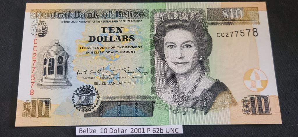 Belize 10 Dollar 2001 P 62b UNC, Postzegels en Munten, Bankbiljetten | Amerika, Ophalen of Verzenden