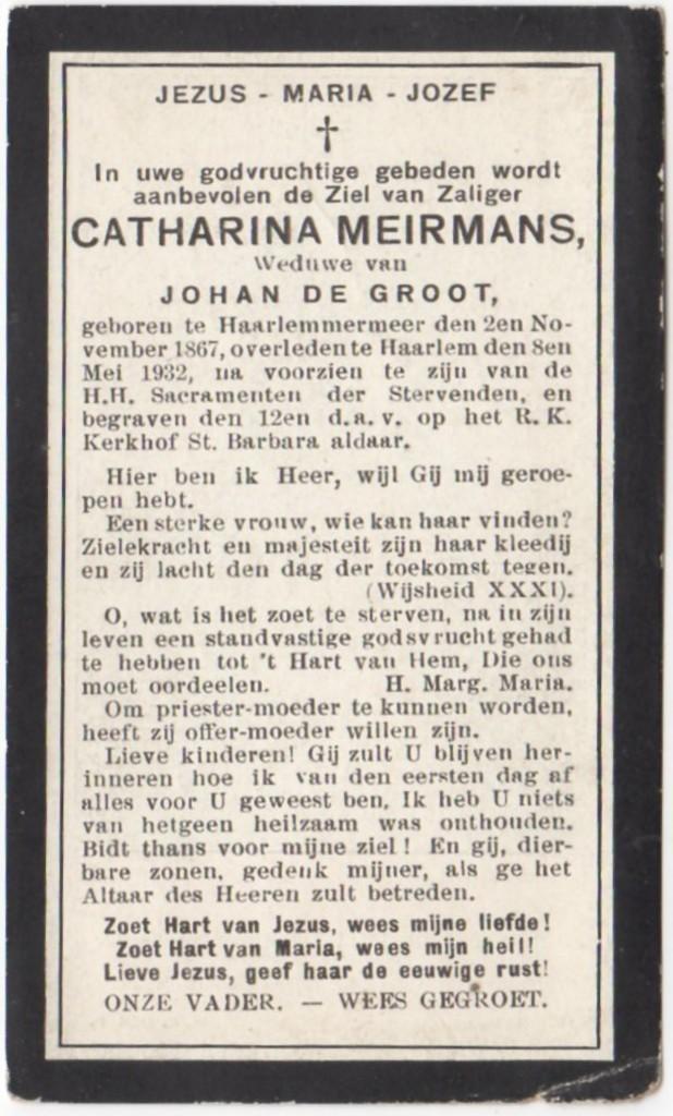 Catharina Meirmans 1867 Haarlemmermeer + 1932 Haarlem, Verzenden