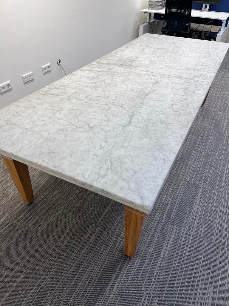 Prachtige grote marmeren tafel op vintage biljart onderstel, Huis en Inrichting, Tafels | Eettafels, Gebruikt, 100 tot 150 cm