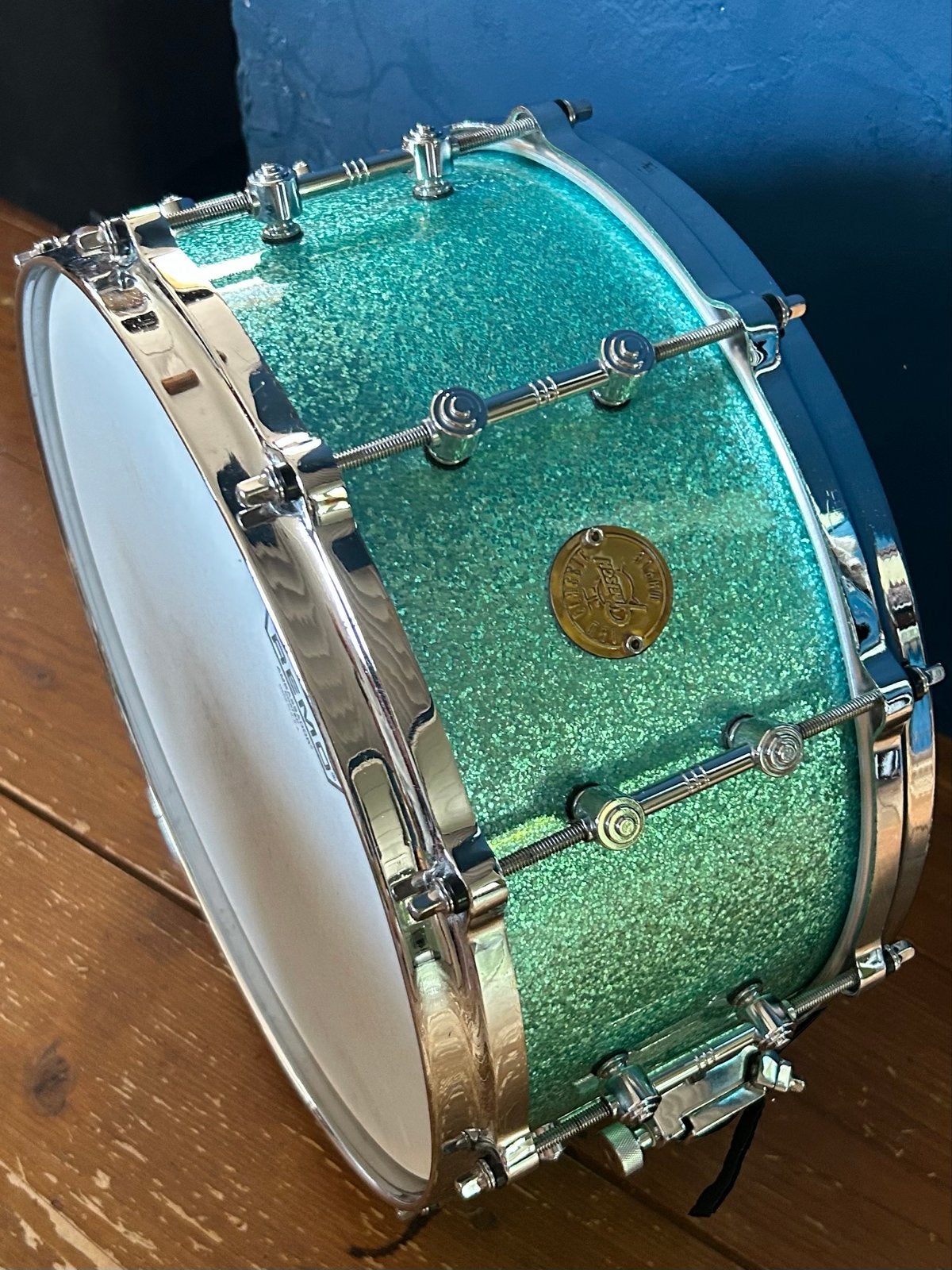 Gretsch New Classic Maple Snare 14x6.5 – Turquoise Glitter, Overige merken, Gebruikt, Usa, Ophalen of Verzenden