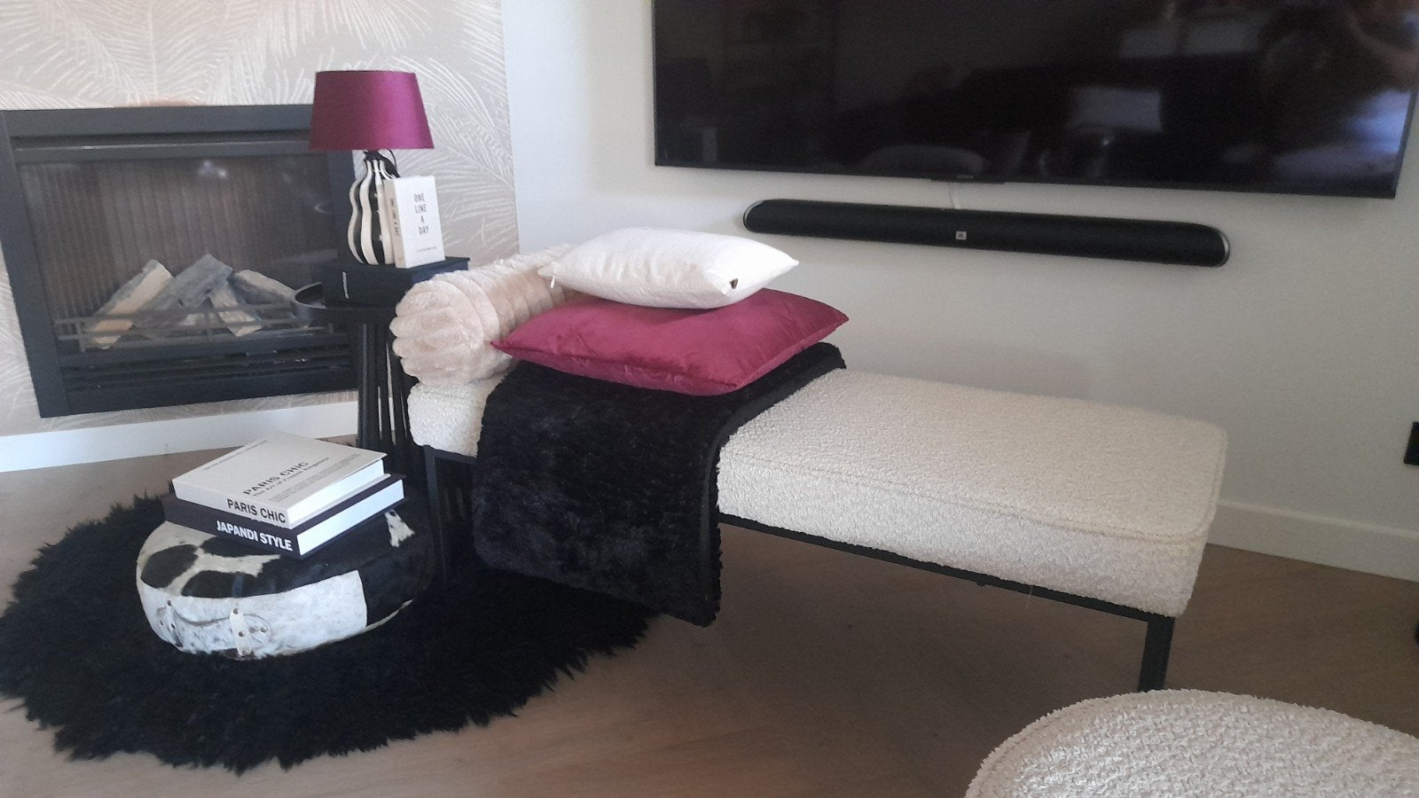 Woood Bouclé Bankje Ecru - Zo goed als nieuw, Ophalen, Minder dan 75 cm, Tweepersoons, Zo goed als nieuw