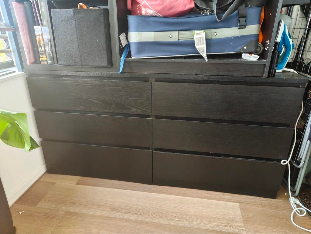 SOLD Zwarte Ikea malm ladekast met 6 laden - 160x76x47 cm, 150 tot 200 cm, Ophalen of Verzenden, Zo goed als nieuw, Minder dan 100 cm