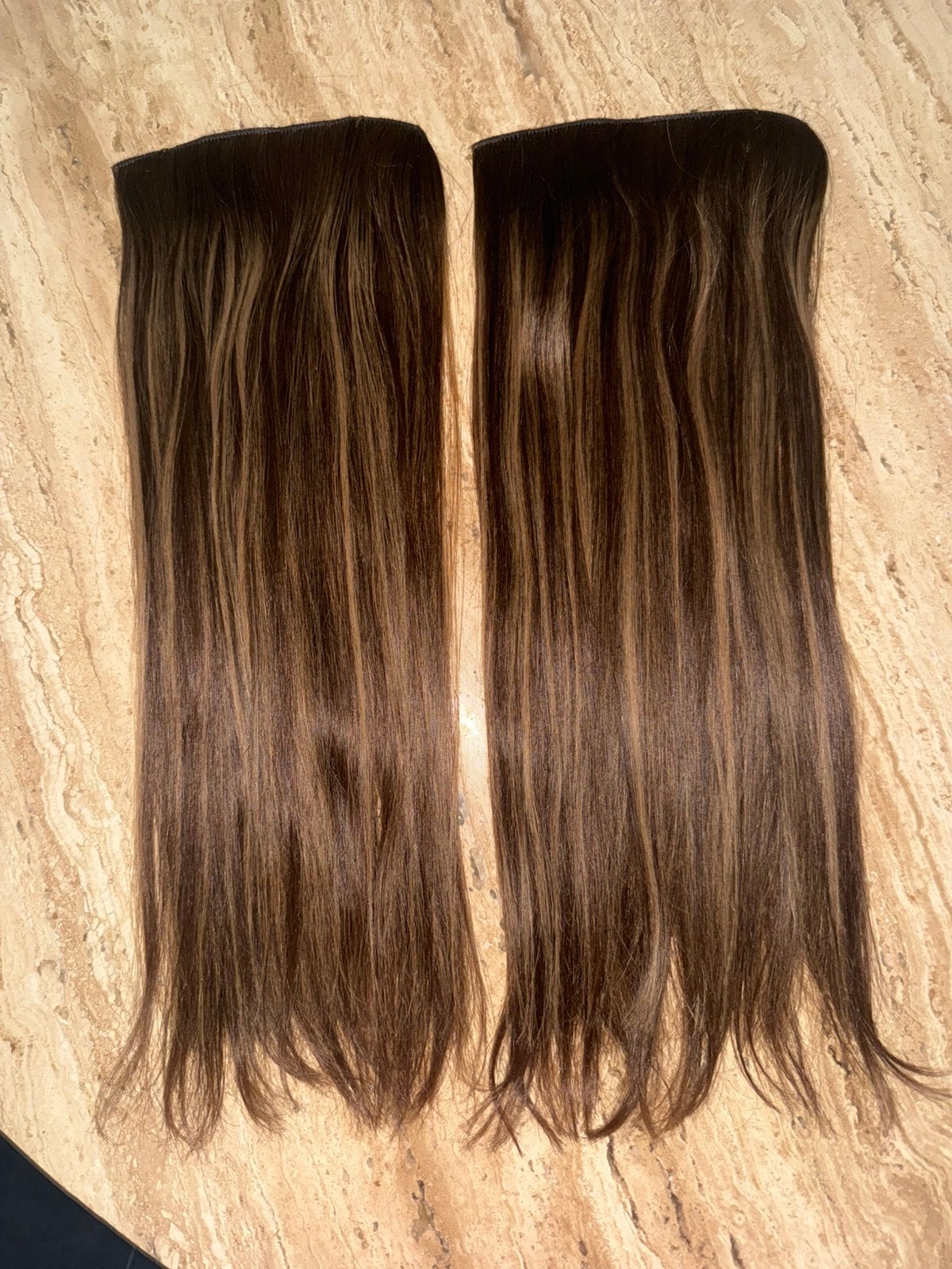 Clip ins RealHair online bruin met highlights, Sieraden, Tassen en Uiterlijk, Ophalen of Verzenden, Zo goed als nieuw, Pruik of Haarverlenging