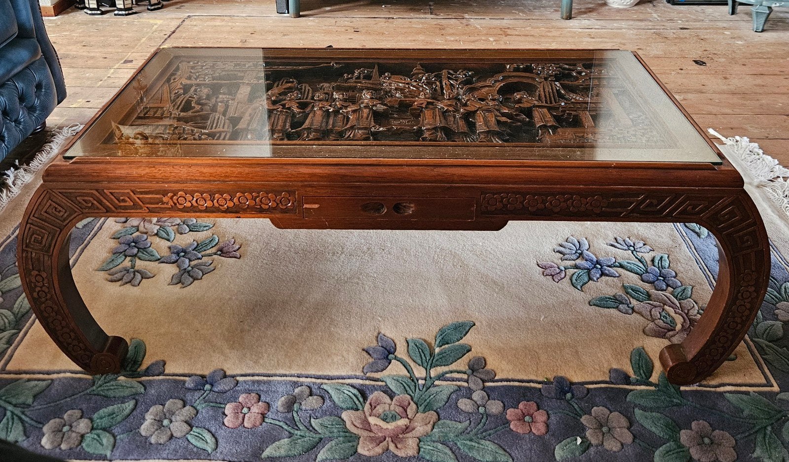 Chinese opium salontafel, 40 cm, Bruin, China, Houtsnijwerk