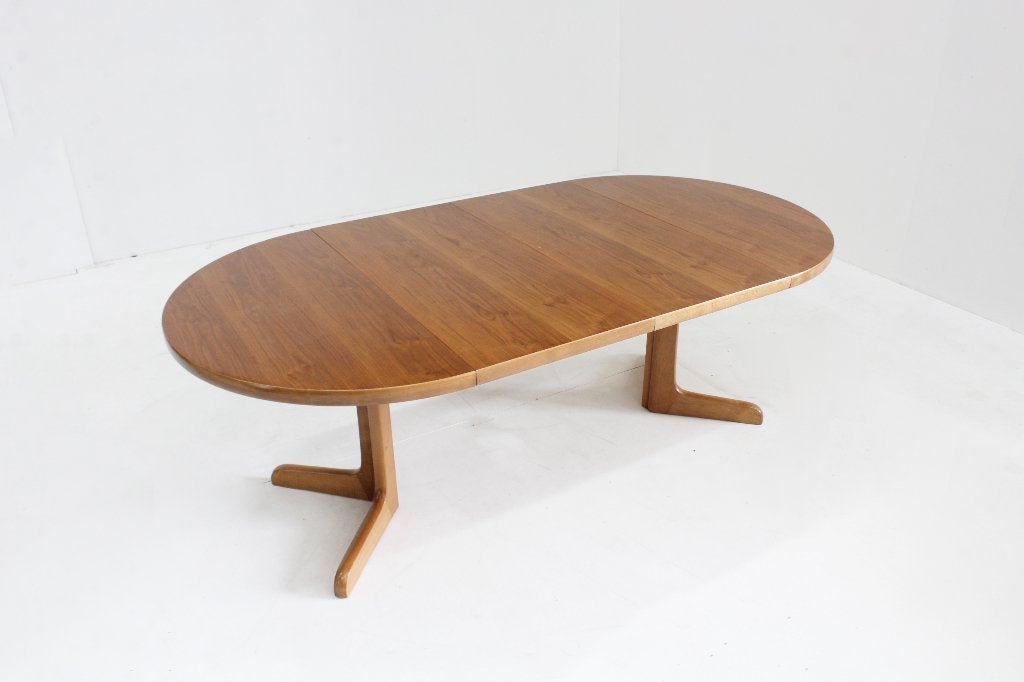 Vintage Deense ronde uitschuifbare eettafel tafel, Ophalen, Gebruikt, 200 cm of meer, 50 tot 100 cm