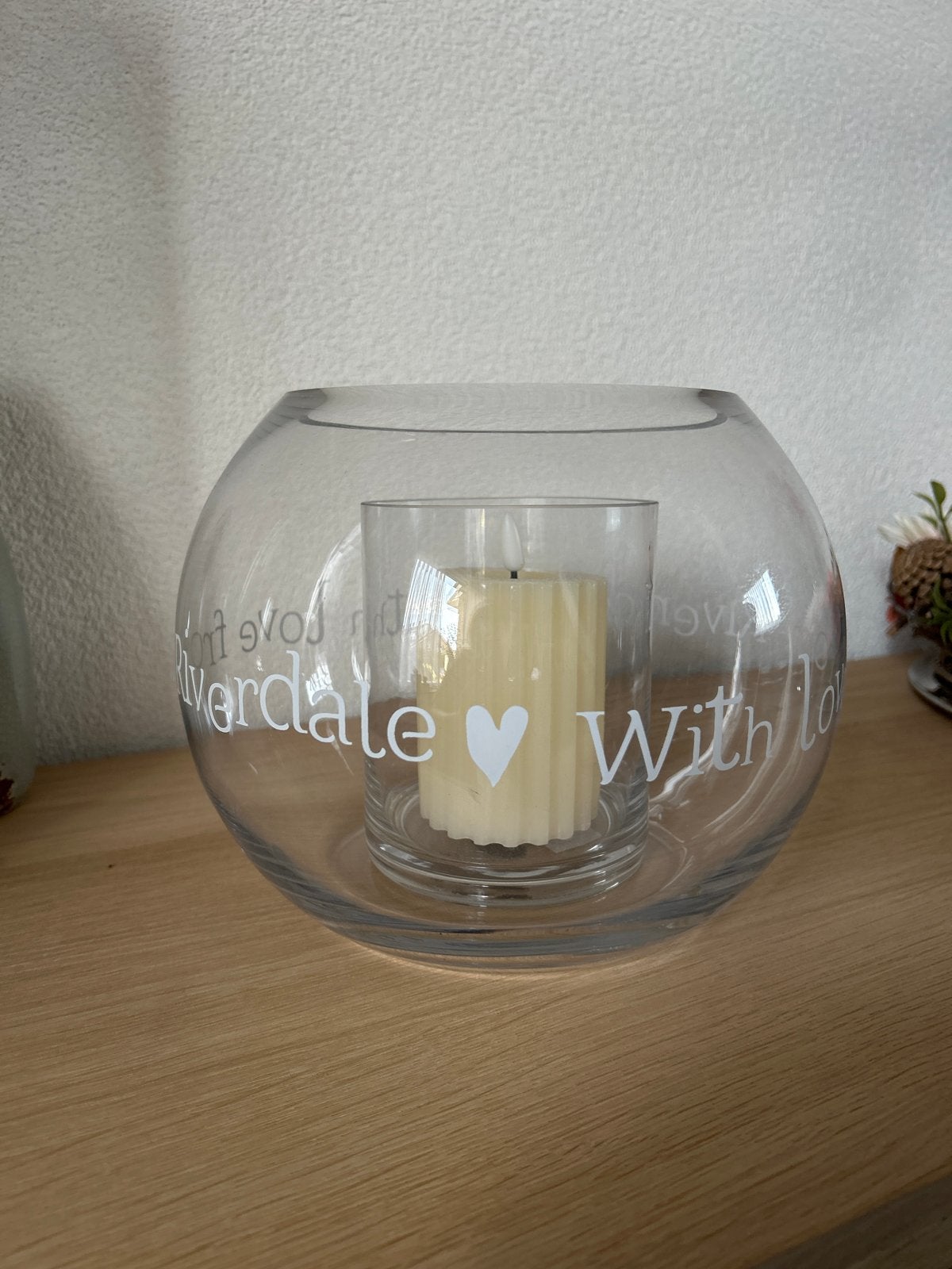 Riverdale Windlicht/Vaas "With Love" - 23cm Doorsnede, Ophalen, Met patroon/structuur, Transparant, Glas