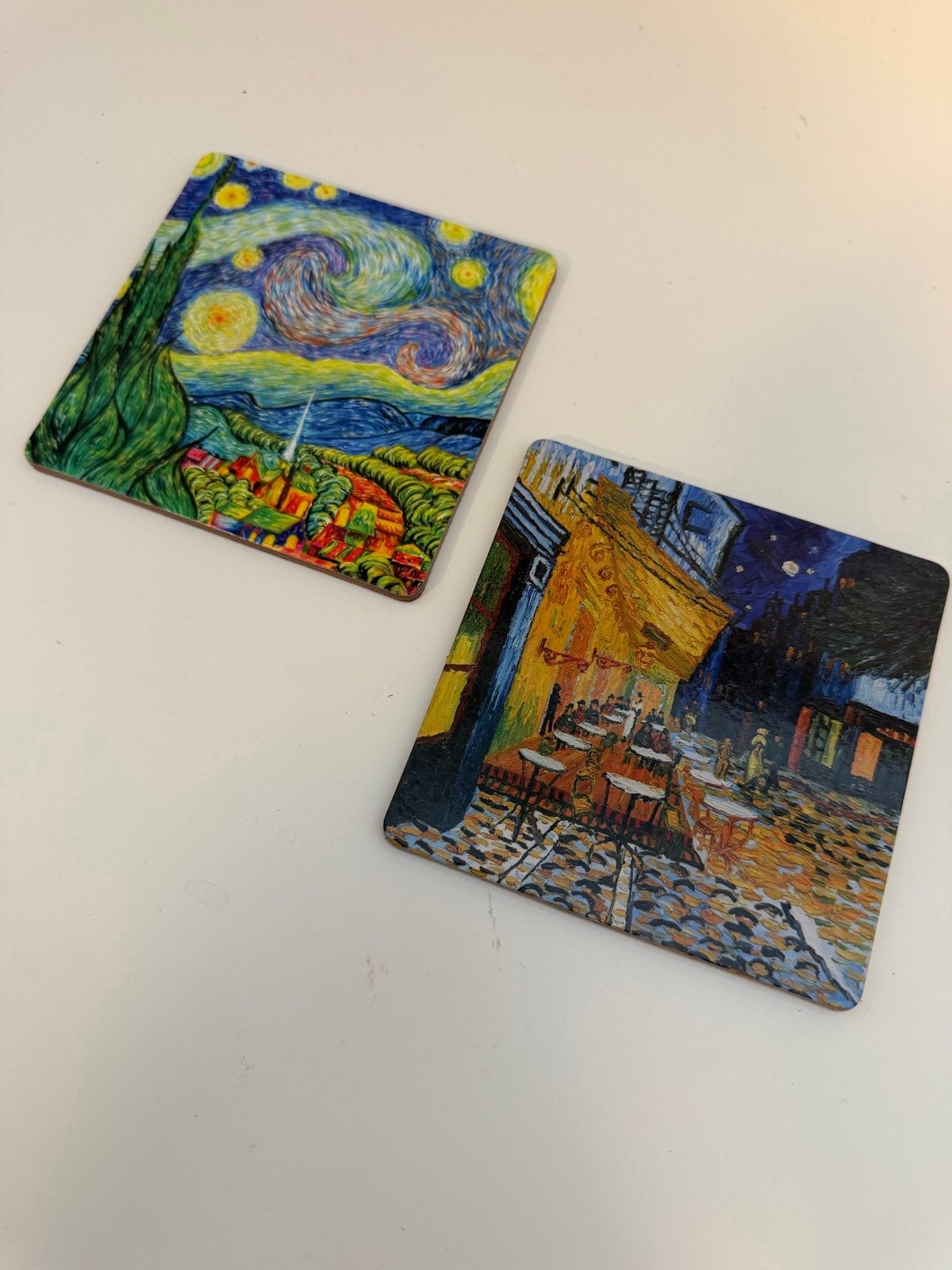 Van Gogh Onderzetters - Sterrennacht & Caféterras, Kurk, Glasonderzetter, Stapelbaar, Ophalen of Verzenden