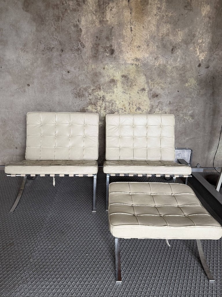 3-delige Set Barcelona Chair Stijl: 2x Fauteuil + 1x Hocker, Ophalen