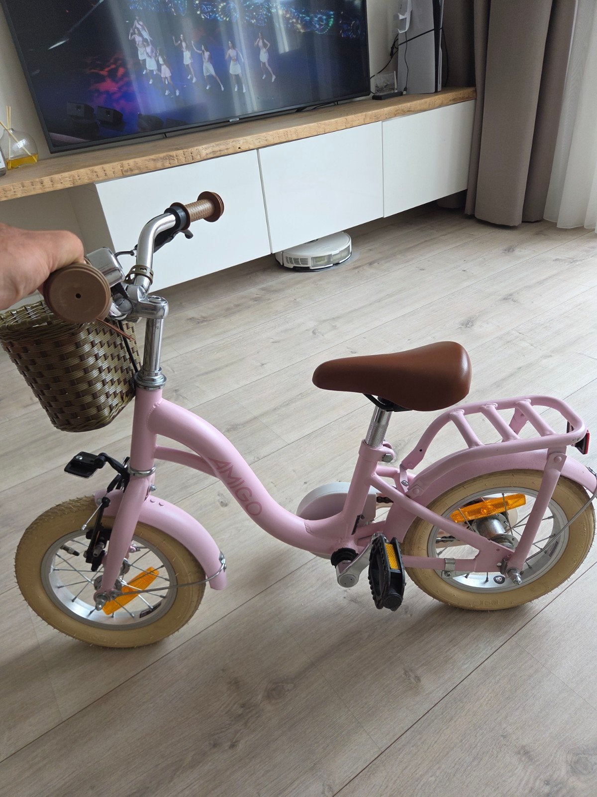 Amigo Fairy kinderfiets 12 inch met zijwieltjes en mandje, Ophalen, Zijwieltjes, Velgrem, Amigo