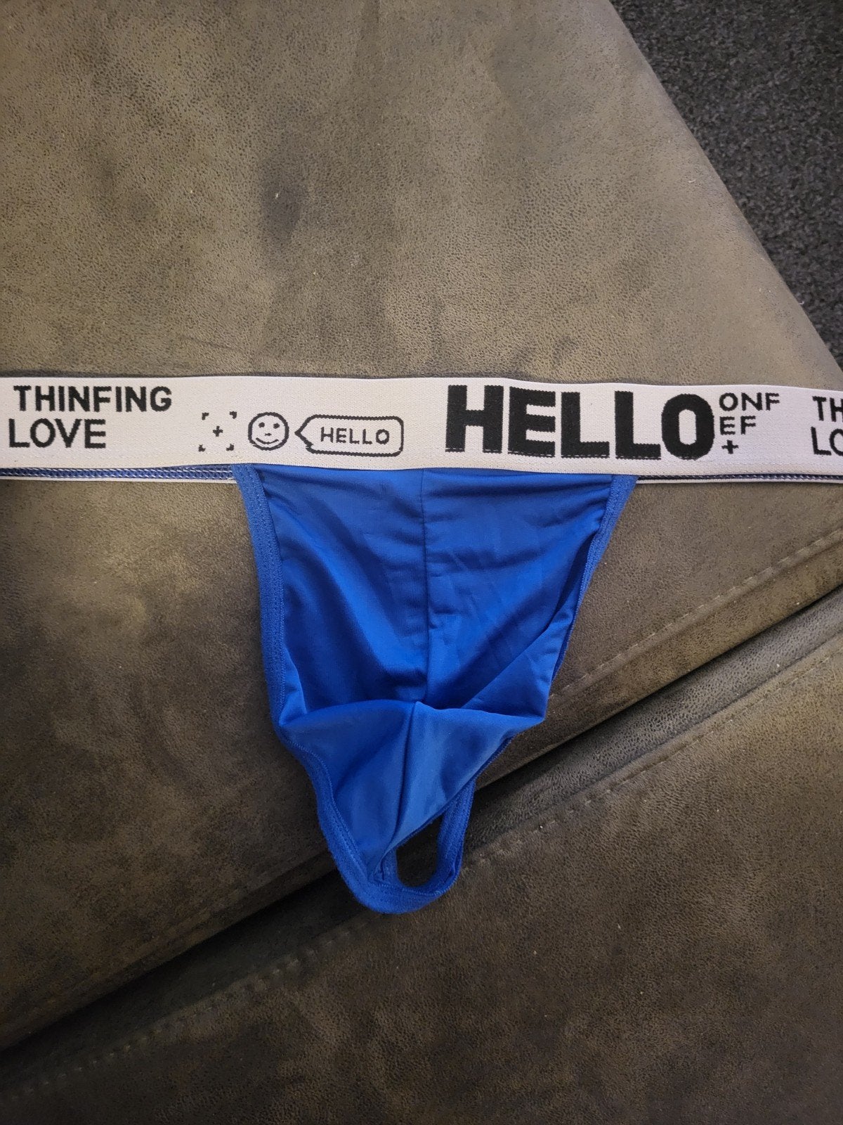Mannenstring maat L - Blauw met 'Hello' band, Ophalen of Verzenden, Blauw, Hello, Slip