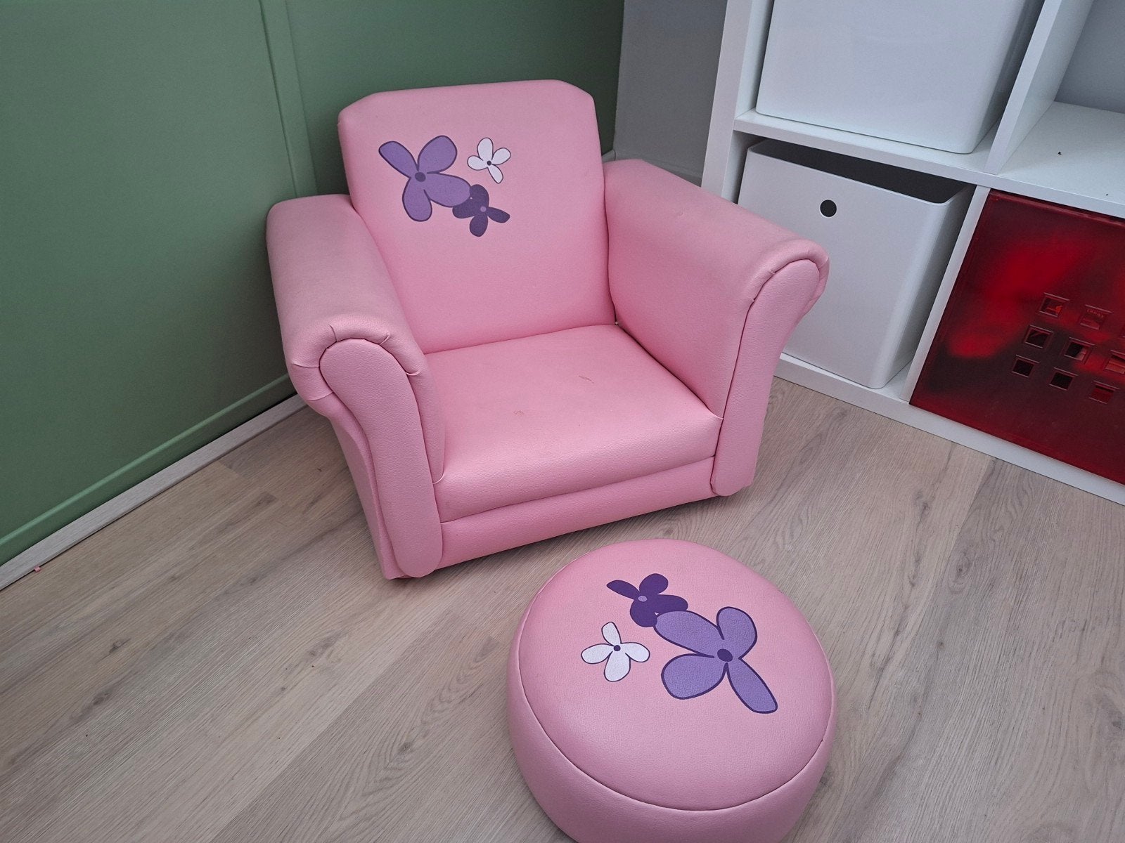 Roze kinderfauteuil met poef, Minder dan 50 cm, Gebruikt, Minder dan 75 cm, Overige materialen
