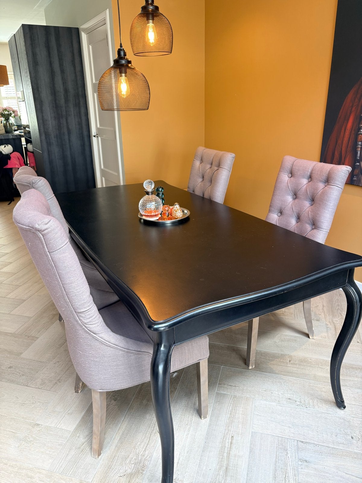 Eettafel met 4 stoelen - Stijlvol en Comfortabel, Ophalen, Gebruikt, 100 tot 150 cm, 50 tot 100 cm