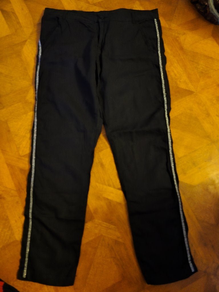 City life linnen broek met bies maat 42, City Life, Zwart, Maat 42/44 (L), Ophalen of Verzenden