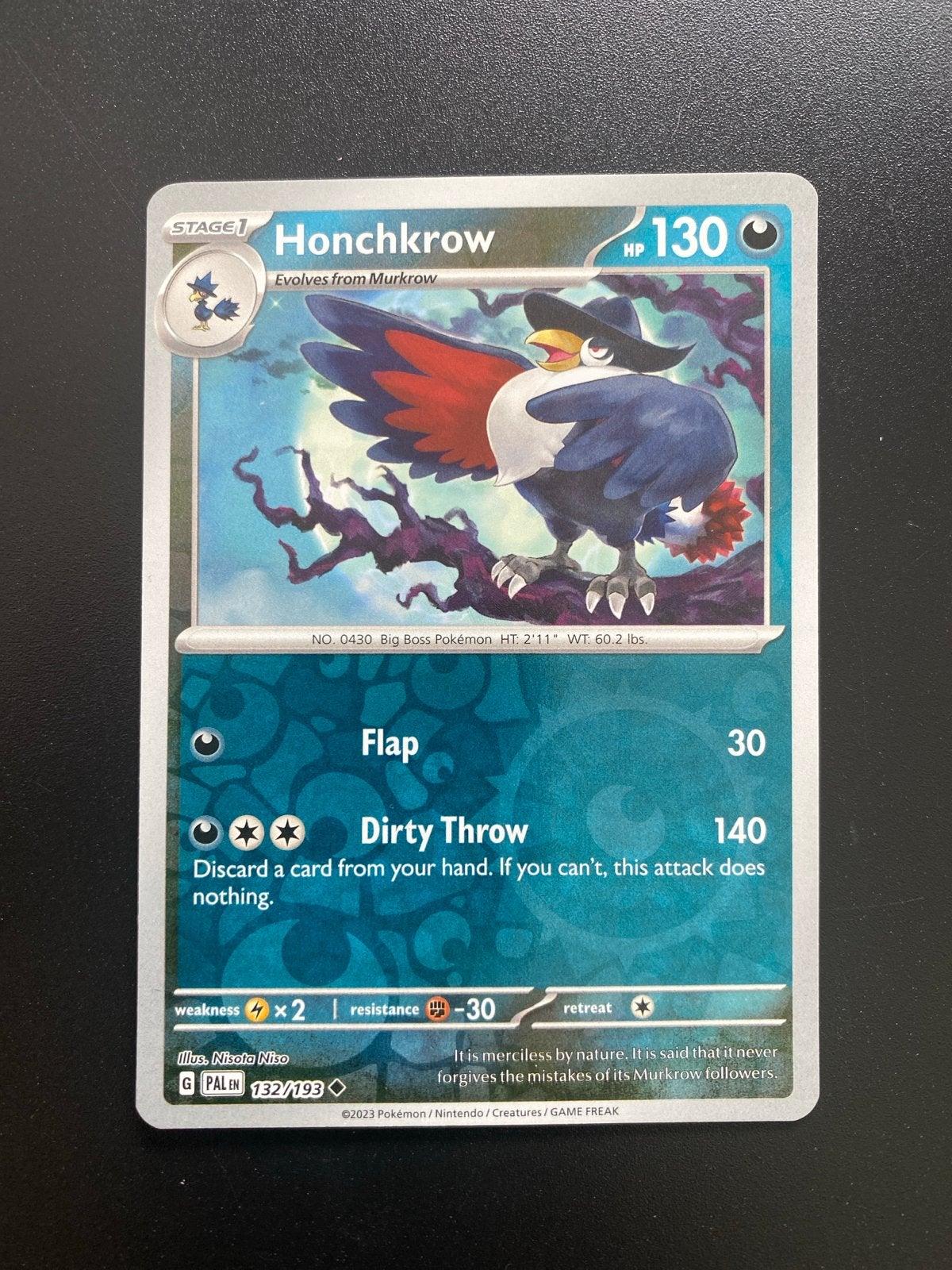 Honchkrow 132/193 Reverse Holo Pokémon Paldea Evolved, Ophalen of Verzenden, Zo goed als nieuw, Losse kaart, Foil