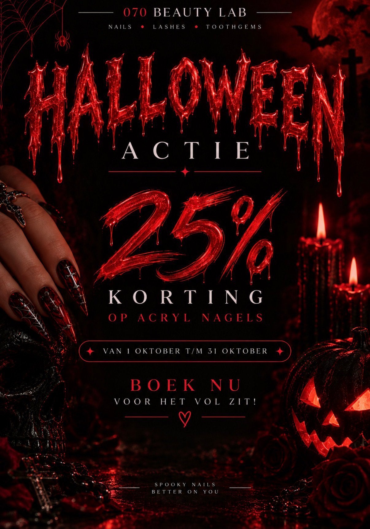 Acrylnagels halloween actie 25% korting, Ophalen