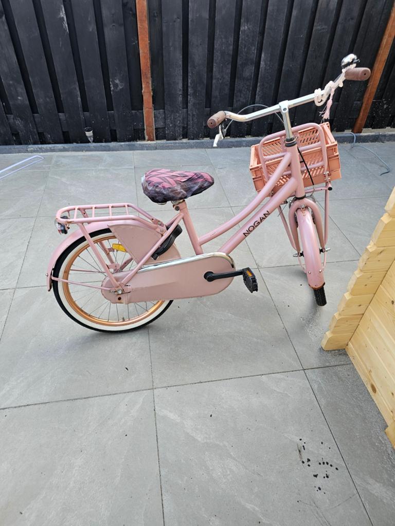 Roze Nogan meisjesfiets met mandje - 20 inch, Terugtraprem, Gebruikt, Ophalen of Verzenden, Handrem