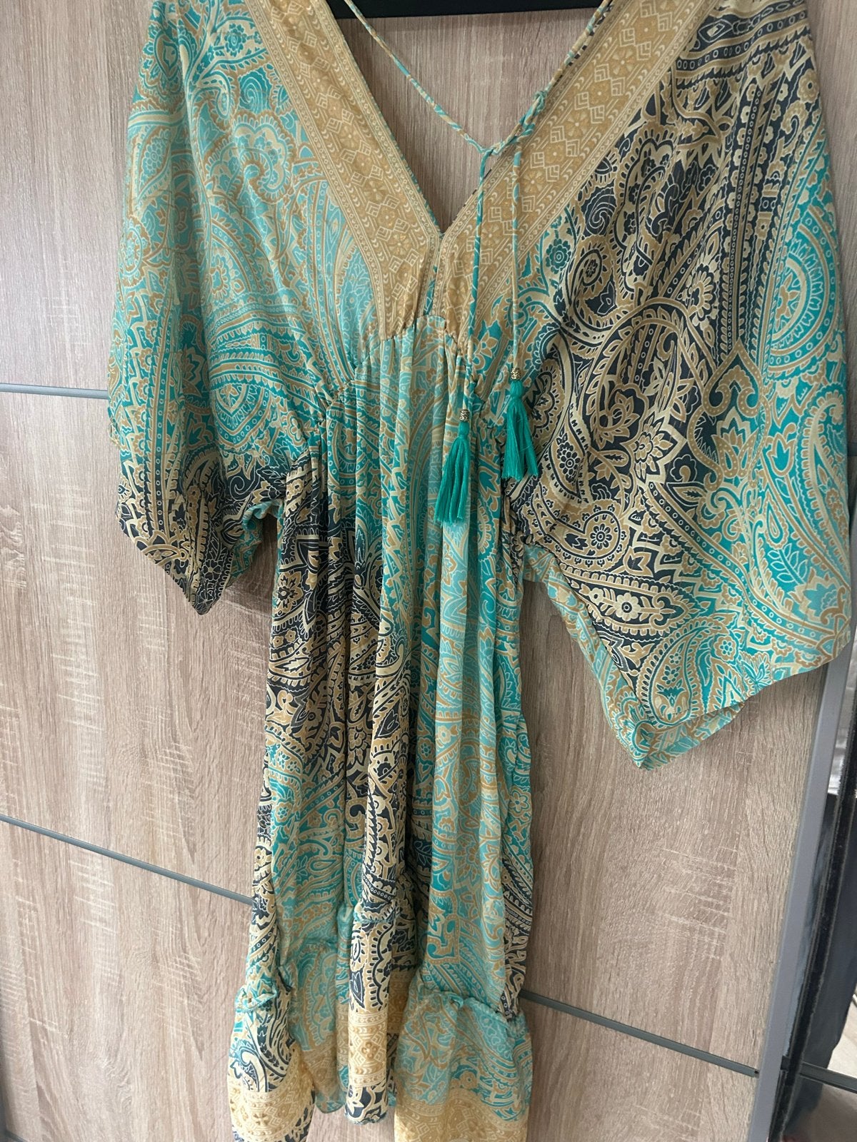 Boho Kaftan Jurk met Paisley Print, Maat 38/40 (M), Blauw, Ophalen of Verzenden, Zo goed als nieuw