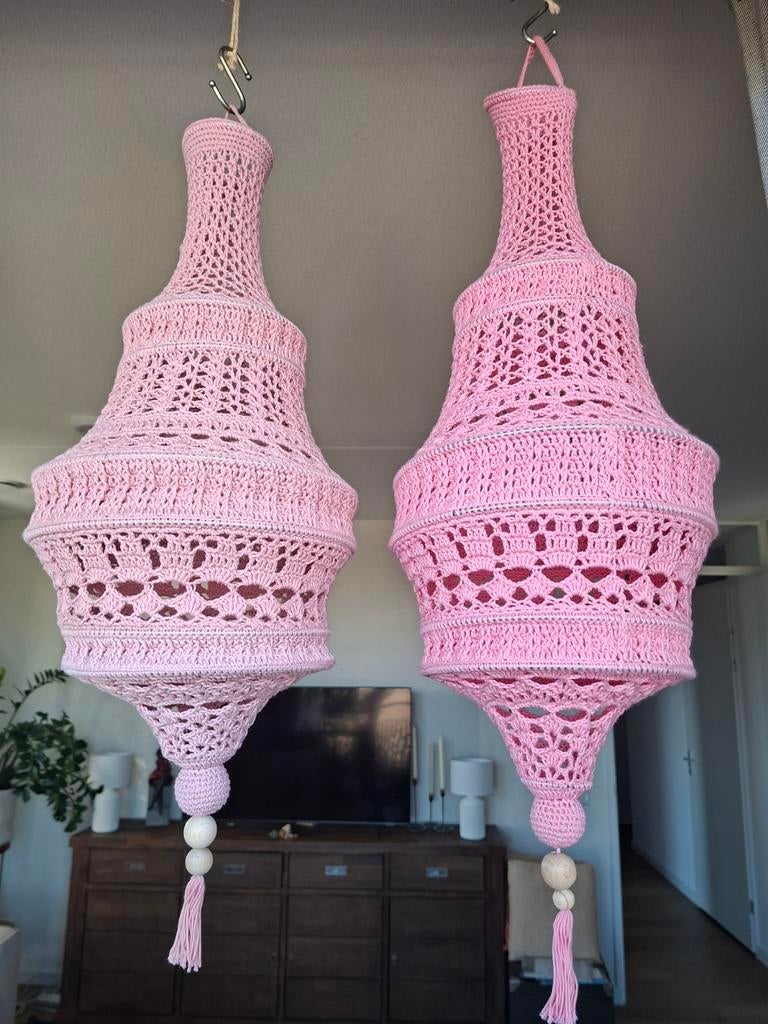 Gehaakte lampionnen van katoen, Huis en Inrichting, Lampen | Hanglampen, Ophalen of Verzenden, Nieuw, 75 cm of meer