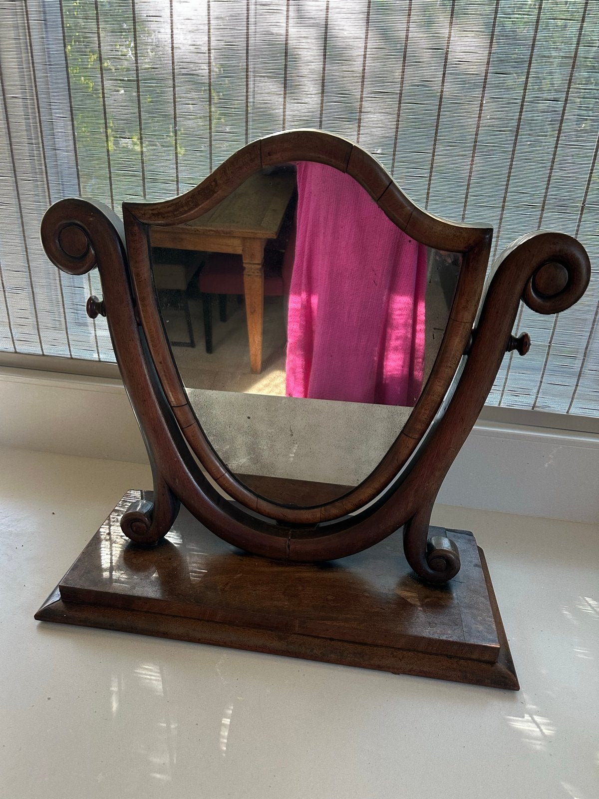 Antieke Tafelspiegel / kantelspiegel met Houten Frame, Ophalen, Overige vormen, Minder dan 50 cm, Minder dan 100 cm