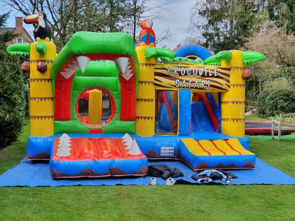 Te huur krokodil safari springkussen - Happy Party Rent, Ophalen, Zo goed als nieuw, Overige