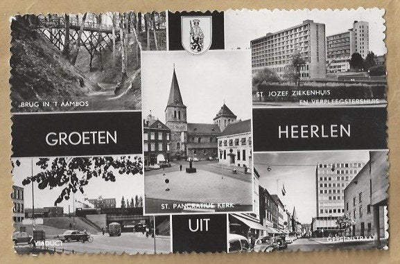 Oude ansichtkaart Groeten uit Heerlen, Limburg, Ophalen of Verzenden, 1940 tot 1960, Gelopen, Limburg