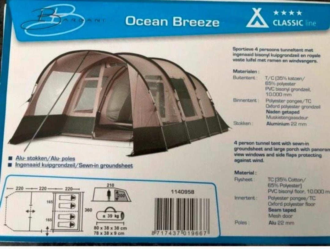 Bardani Ocean Breeze 4-persoons tunneltent, Ophalen, Gebruikt, Tot en met 4