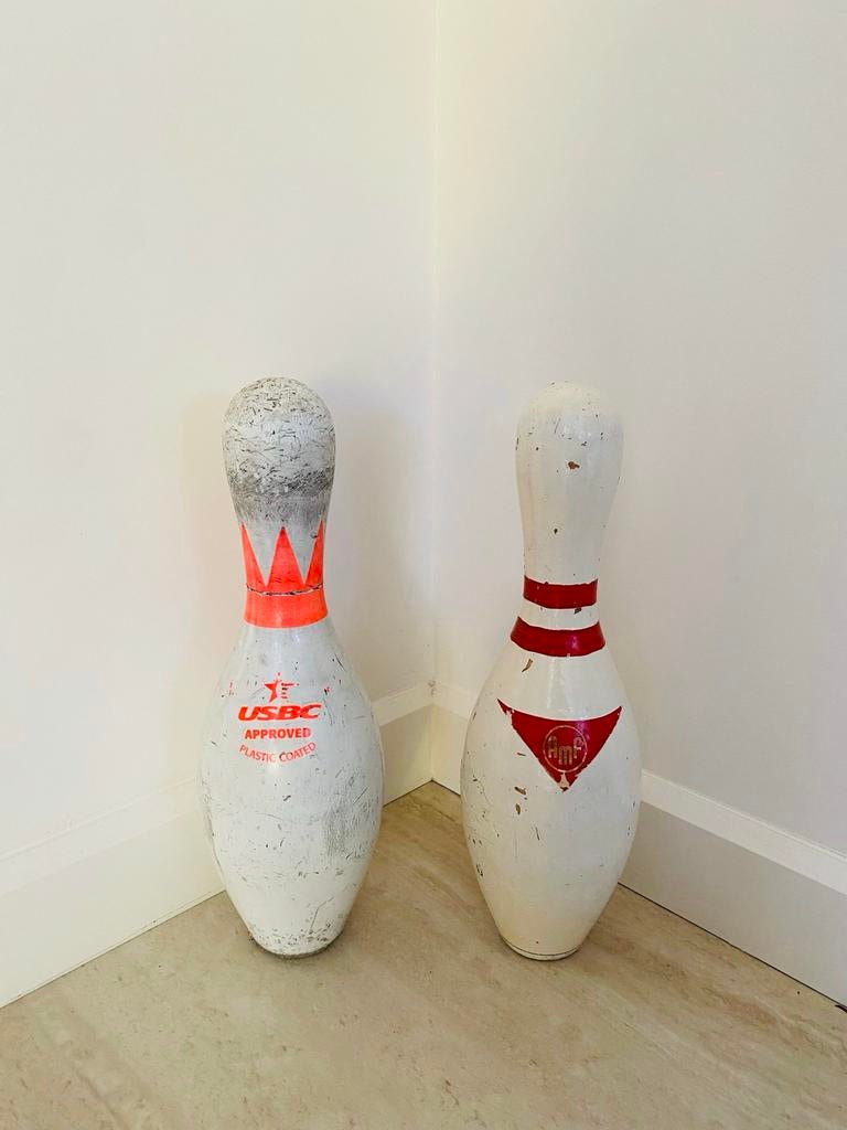 Bowling kegel vintage USA brocante retro sport 2 stuks, Verzenden, Gebruikt, Overige typen