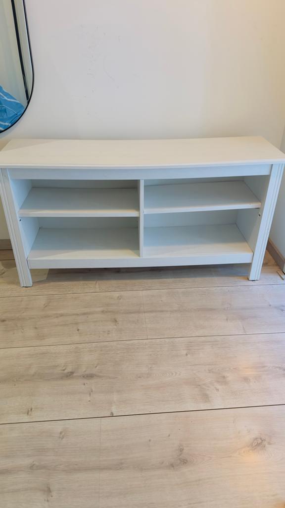 Wit IKEA Brusali tv-meubel met open planken, Ophalen, Overige materialen, Gebruikt, 100 tot 150 cm